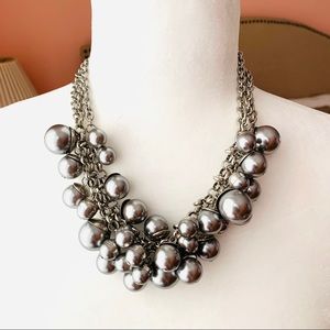 Gray faux pearl cluster statement necklace